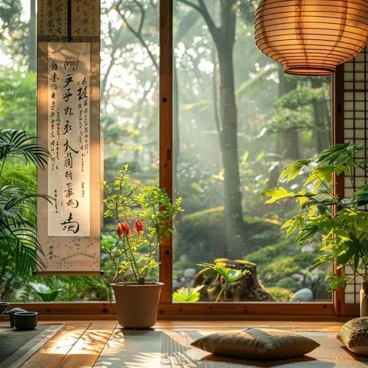 新款3d立体仿真古典简约室内直播拍照庭院风新中式古风装饰背景布