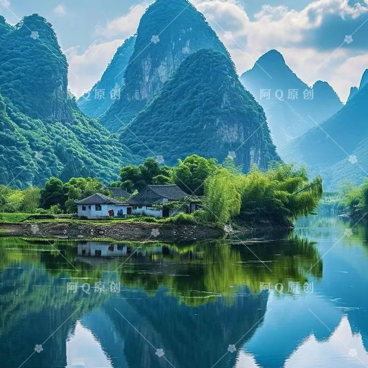 青山绿水乡村树林挂画田野室内网红直播摄影新款3D立体外景背景布