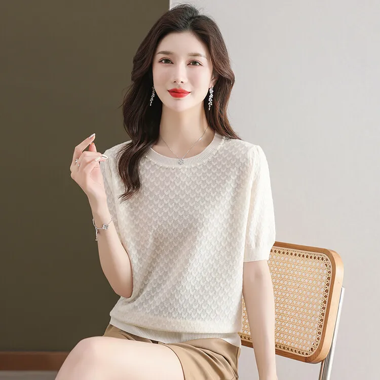 胖mm夏季凉爽大码薄款短袖t恤女宽松遮肚子显瘦冰丝针织上衣