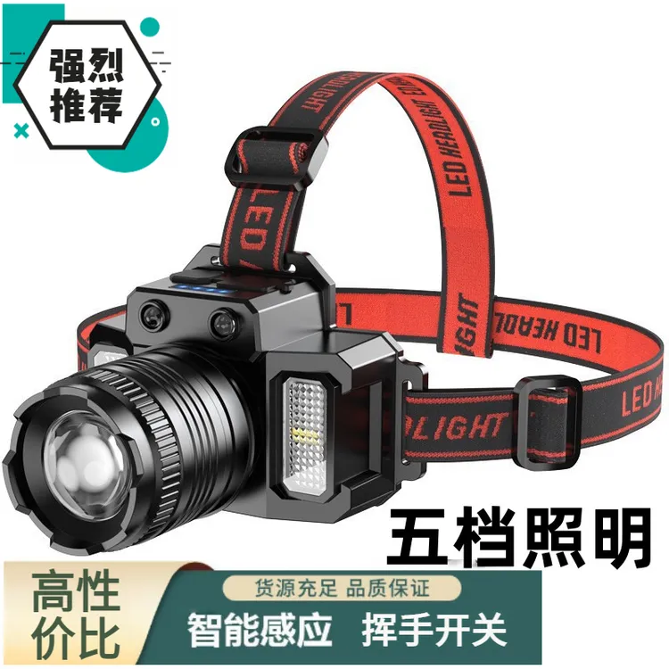 新款强光变焦聚光相机头灯应急远射高亮度夜钓鱼户外感应头戴式灯