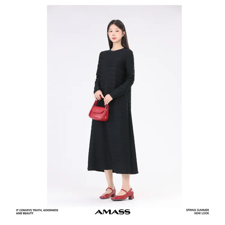 AMASS/阿玛施5500080新款新中式国潮风质感圆领小香风气质连衣裙