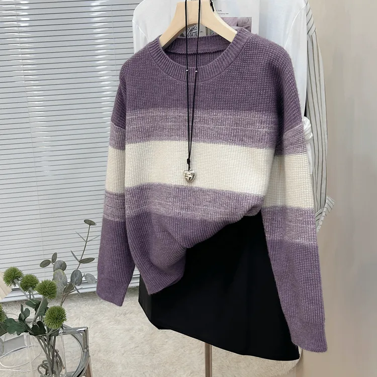 3486圆领毛衣女款2024新款春秋时尚宽松显瘦减龄百搭针织衫上衣