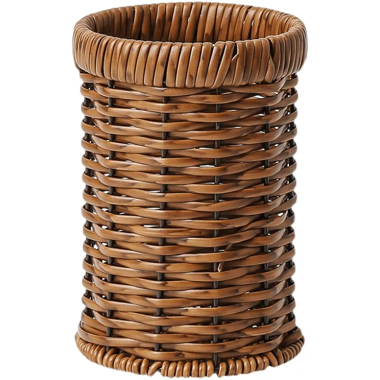 家用仿藤编创意无蜡圆形筷子筒编织沥水筷架刀叉筒收纳厨房商用