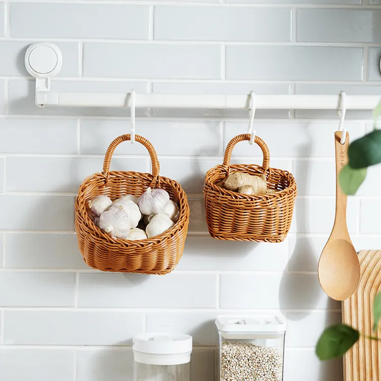 仿藤编姜蒜收纳筐编织收纳篮厨房壁挂篮子手提小花篮家用手工编制