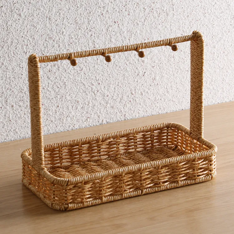 手工仿藤编桌面收纳盒进门口玄关挂放钥匙置物架杂物整理篮置物架