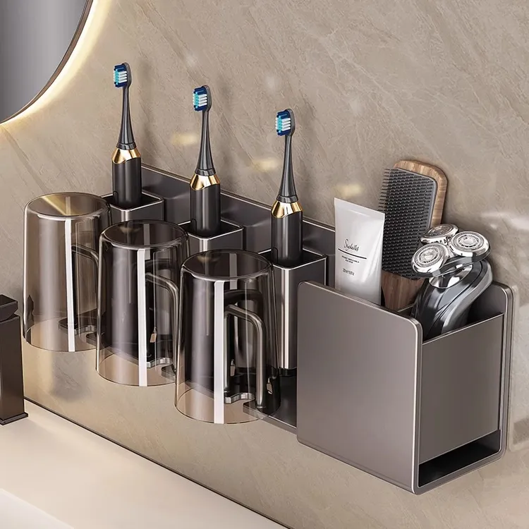 优勤牙刷置物架免打孔卫生间刷牙杯漱口杯收纳壁挂式电动牙刷挂架