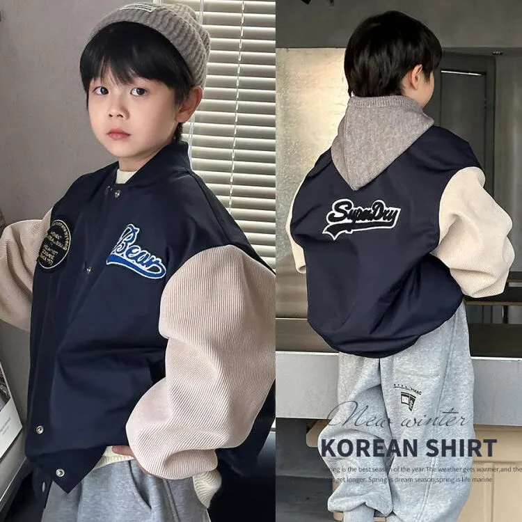 男女童外套2025款秋冬季加棉棒球服休闲帅气拼接儿童中男孩春秋款