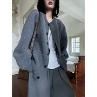JCCC影子【智性灰】灰色极简慵懒羊毛针织开衫JE5HZW10