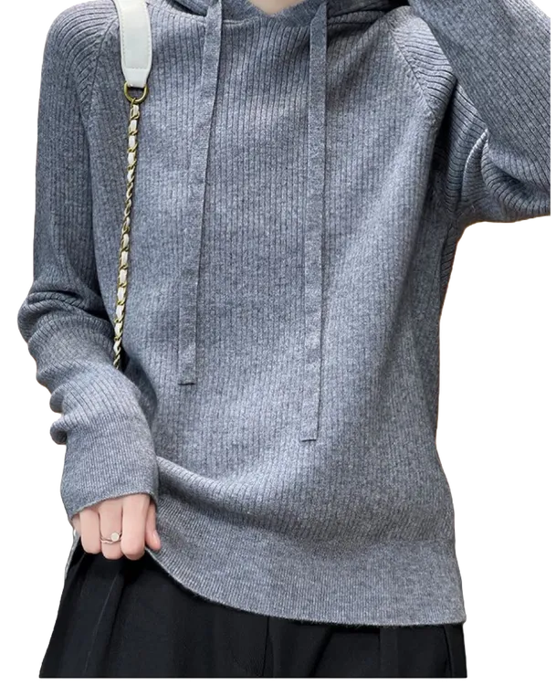 2023气质百搭连帽秋冬休闲纯色带帽套头毛衣韩版打底帽衫时尚