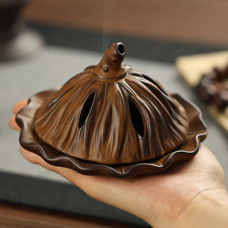 中国风禅意莲蓬香薰炉复古室内檀香盘展示茶道摆件香道打香篆沉香