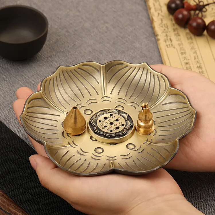 大号莲花托盘香插香座线香炉檀香禅意中式茶道摆件家用香薰炉沉香