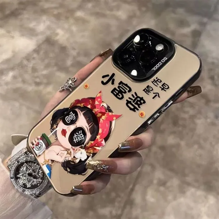 墨镜富婆适用苹果15promax手机壳可爱卡通14/13磨砂12电镀壳