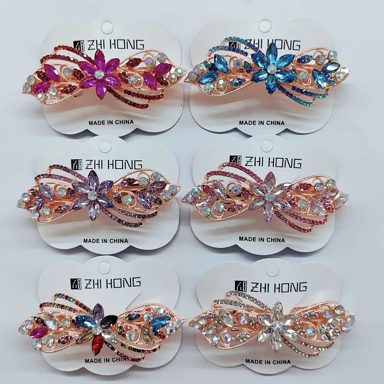 韩版顶夹大号弹簧夹水晶水钻百搭发卡盘发夹边夹刘海发饰头饰品