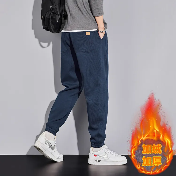 男士秋冬季加绒加厚束脚运动长裤2024新款大码休闲裤潮牌卫裤
