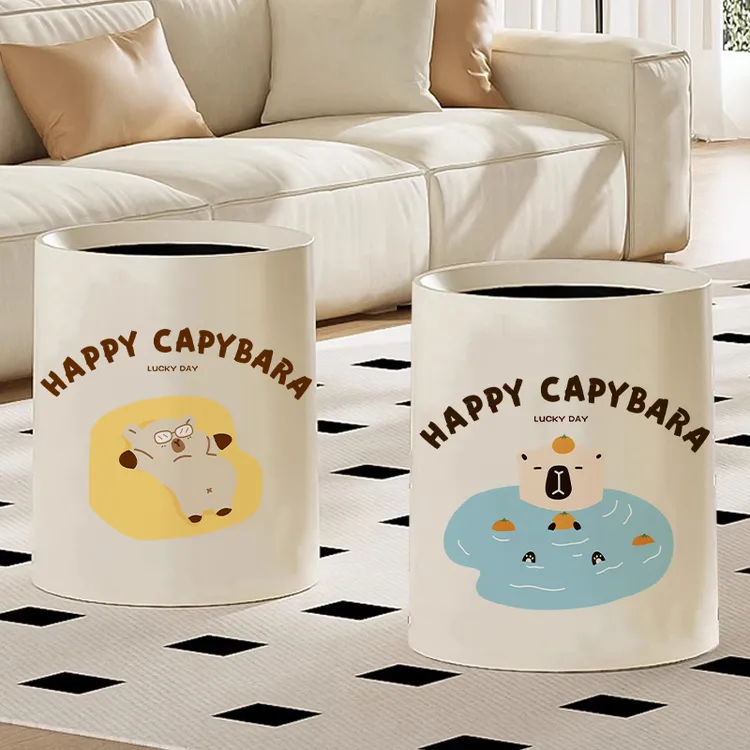 全网爆款垃圾桶家用大容量轻奢奶油风客厅卧室办公室双层加厚纸篓