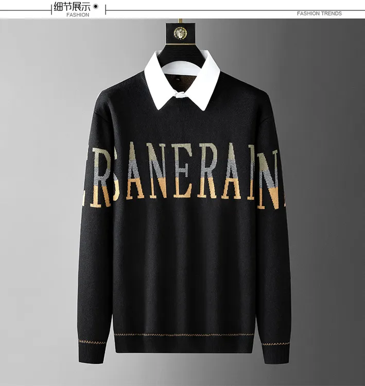 BM宽松翻领时尚针织衫加肥加大码特大号休闲毛衣肥佬男士打底衫