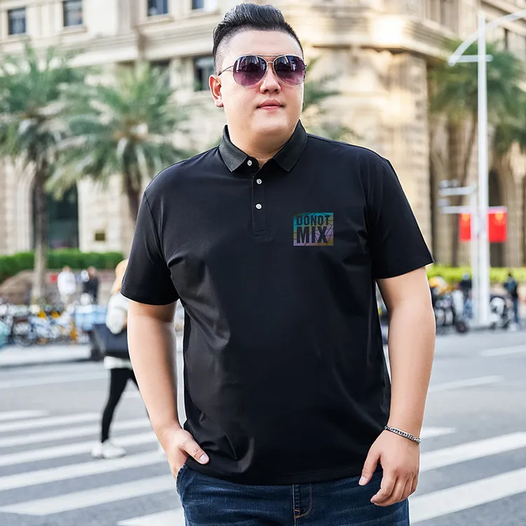 BM加肥加大码夏季男装黑色百搭短袖t恤肥佬宽松休闲印花上衣潮
