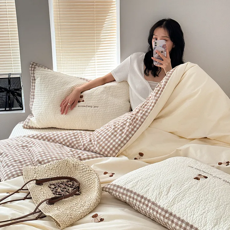 高级感绗缝夹棉丨床盖三件套四件套纯棉全棉加厚床单被套四季通用