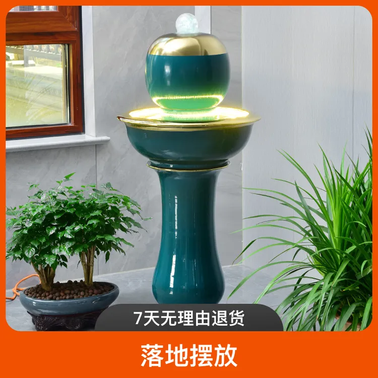 室内陶瓷中式轻奢循环流水招财工艺品摆件办公室玄关客厅开业礼品