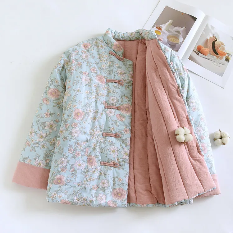 女士花棉袄手工盘扣 复古中国风棉衣保暖棉服秋冬加厚夹棉新中式