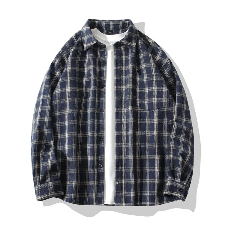 韩版休闲时尚长袖衬衣INS风百搭情侣磨毛春秋季男女同款衬衣外套