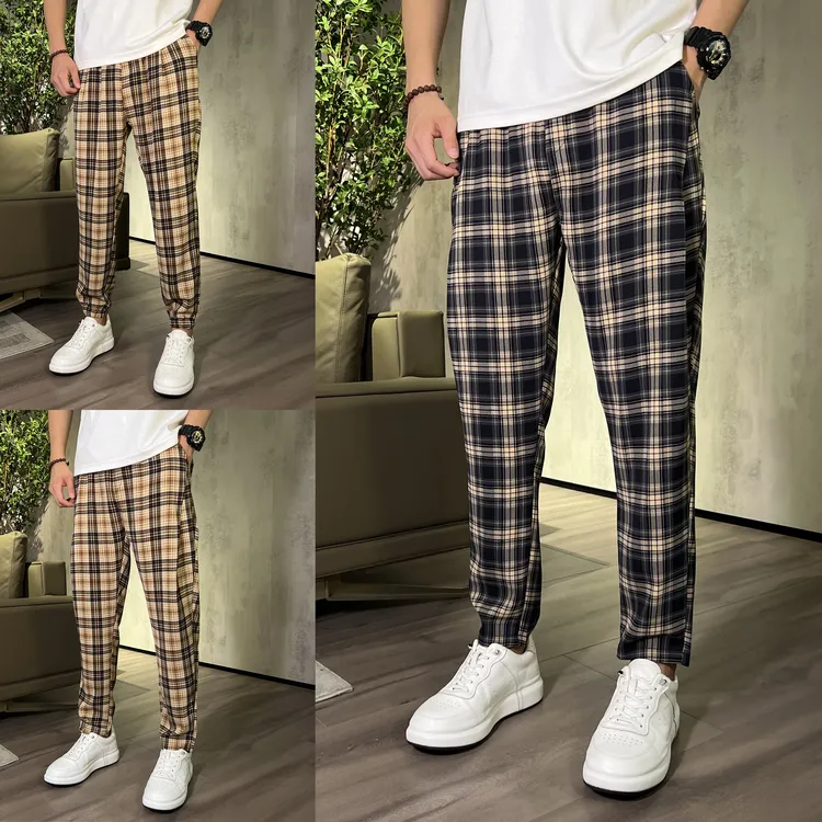 格子夏季醋酸冰丝休闲卫裤男裤裤子运动裤裤男士薄男款款爆款男款
