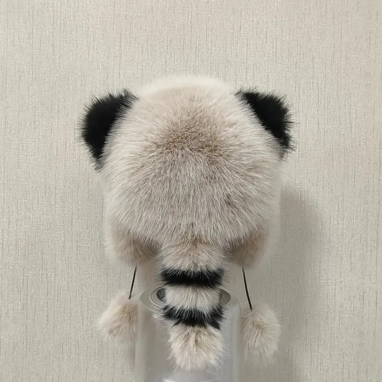 儿童冬加厚小浣熊皮草加厚帽耳朵帽仿皮草保暖可爱护耳帽网红帽子