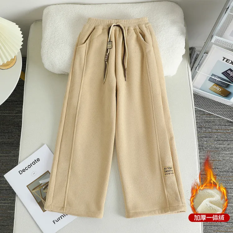 女童秋冬加绒裤子儿童洋气宽松外穿休闲长裤中大童加厚直筒阔腿裤