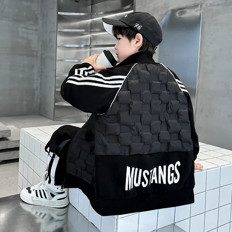 儿童装男童冬装棉衣2024新款夹棉加厚羽绒棉服中大童冬季棉袄外套