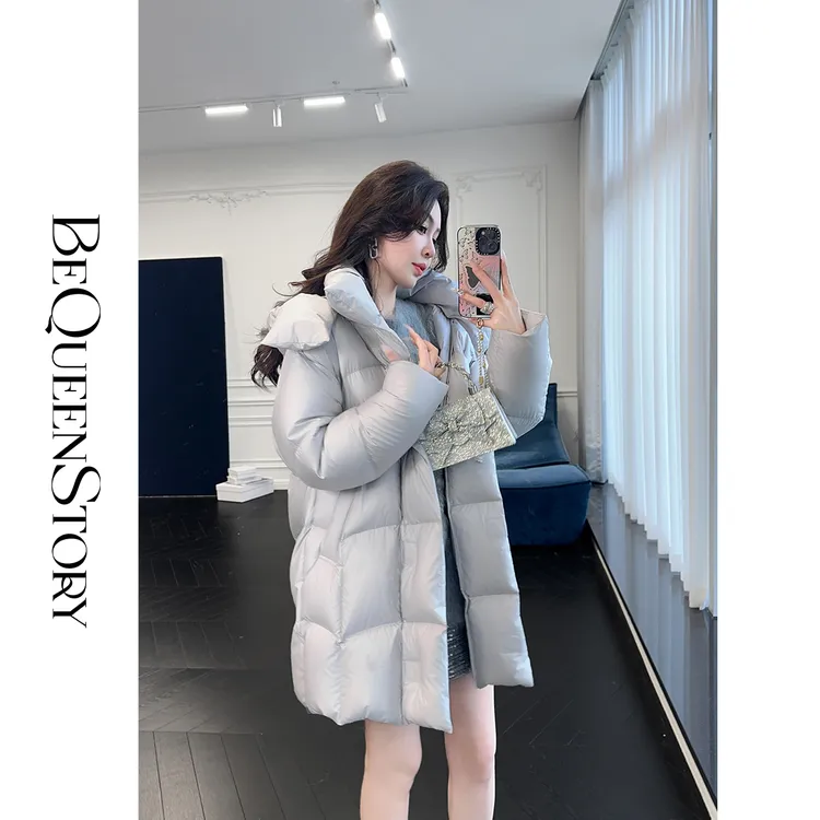 余潇潇【冬眠日记】轻奢白鹅绒服可拆卸帽子休闲保暖中长款羽绒服