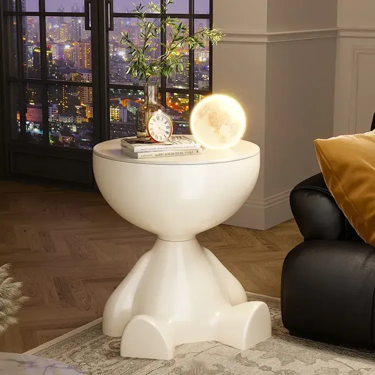 奶油风网红小熊小平头茶几奶油风家用客厅沙发边几移动小圆桌角几