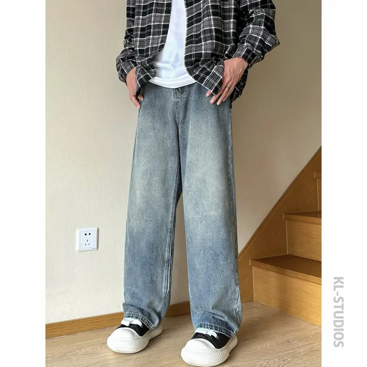 可乐自制美式高街cleanfit水洗做旧牛仔裤潮直筒显瘦百搭复古裤子