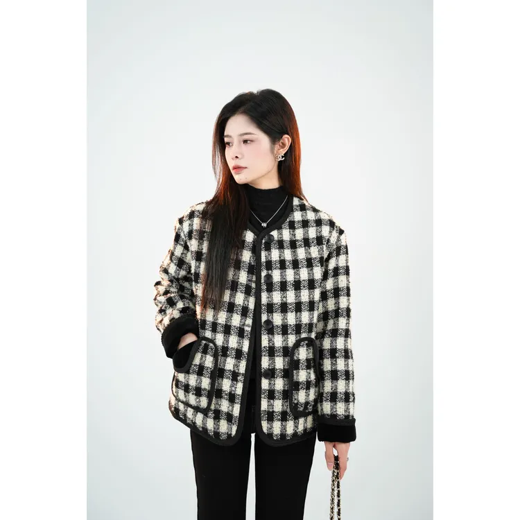 宿慕SUMU 女款格子鹅绒服10-29冬季2024新款时尚百搭外套A16049