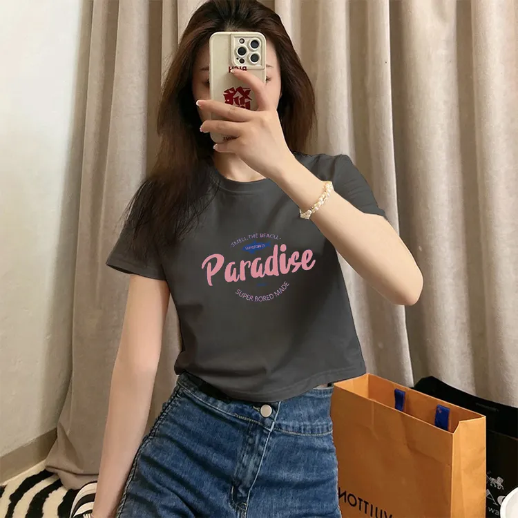 深灰色短款正肩T恤女2025夏季新款短袖小众独特别致小个子上衣ins