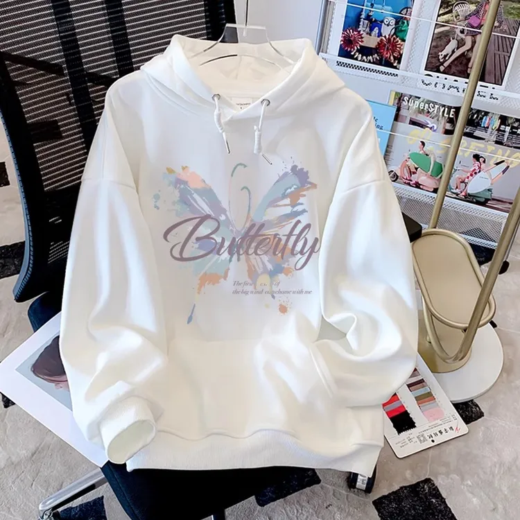 美式蝴蝶卫衣女宽松2025新款白色设计感小众上衣秋季加厚休闲外套