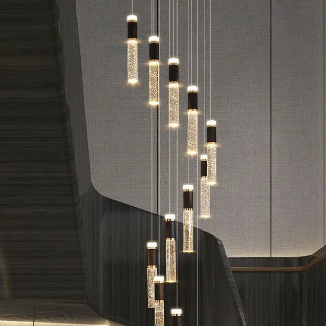 现代简约轻奢复式楼吊灯旋转loft公寓别墅客厅旋转挑高楼梯长吊灯