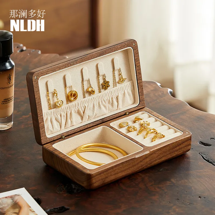 首饰盒/箱 胡桃木实木首饰盒小型高档精致耳环耳钉饰品收纳盒