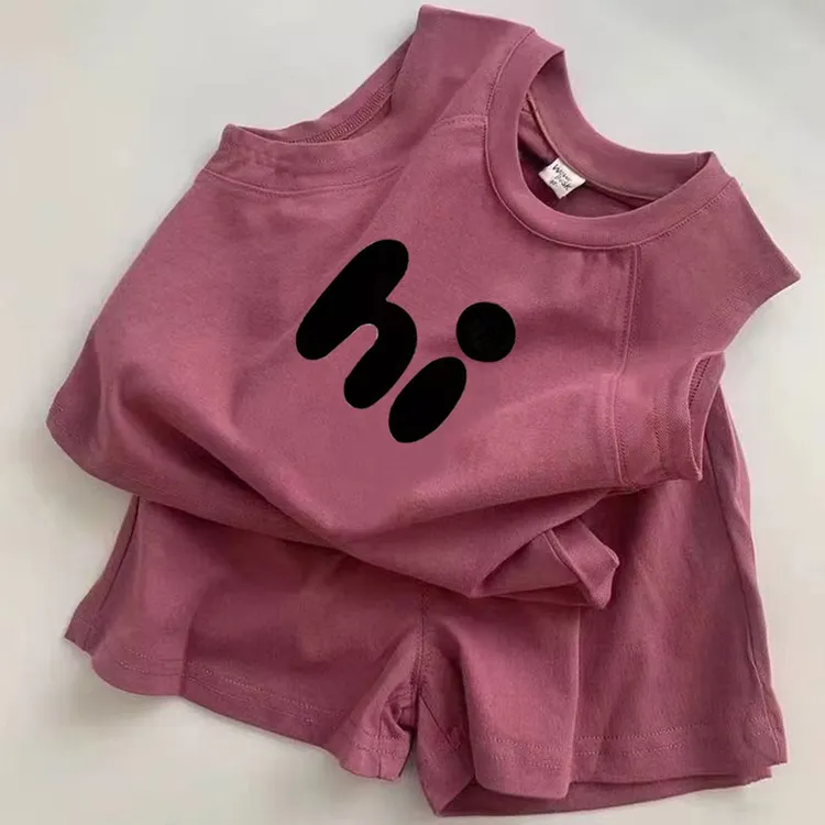 纯棉儿童无袖背心套装2025夏季男女童宝宝洋气休闲时尚运动两件套