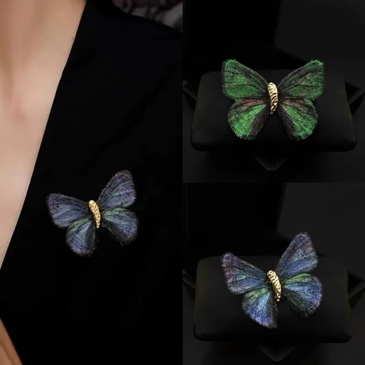 合金胸针 渐变色调刺绣蝴蝶复古胸花四季可搭衣服胸针配色别针女