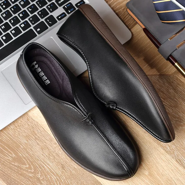 16006-1渡诺班尼休闲皮鞋真皮头层牛皮一脚蹬中年男士爸爸老人鞋