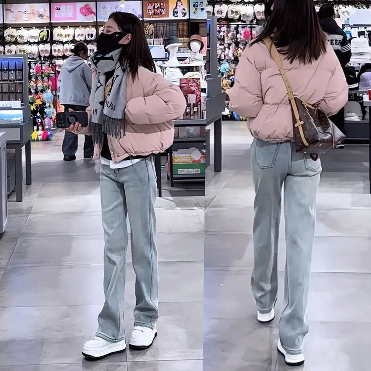 秋冬笑脸刺绣直筒牛仔裤女2024新款潮流高腰显瘦减龄窄版阔腿裤