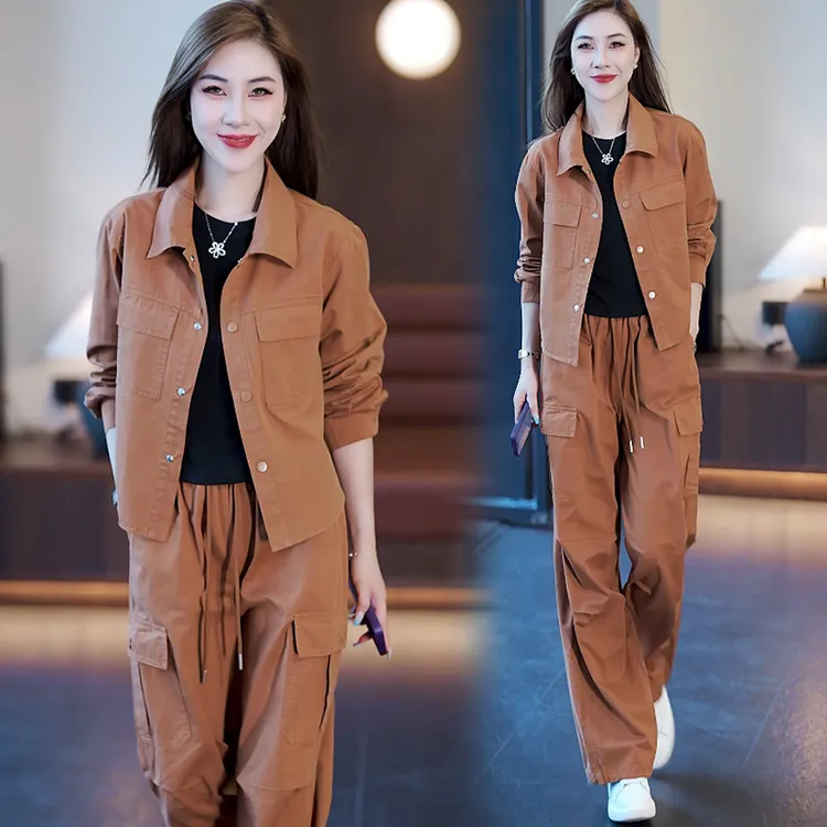 时尚套装女2024秋季洋气显瘦短款外套工装阔腿裤减龄休闲两件套潮