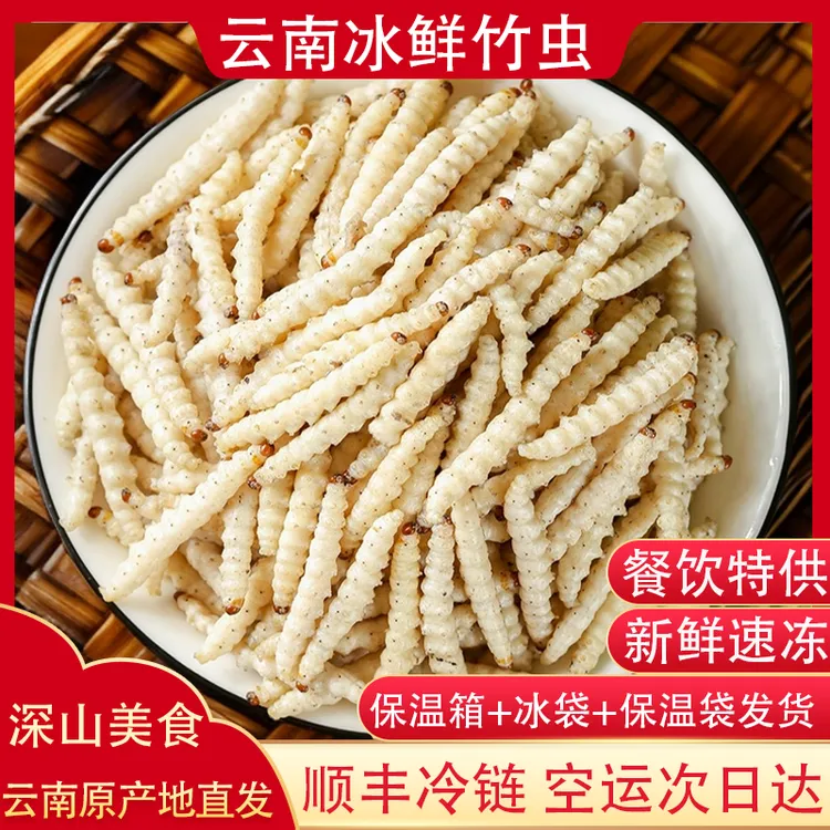野生竹虫新鲜冰冻竹虫云南特产冰冻竹蛹竹节虫美味深山食材250g