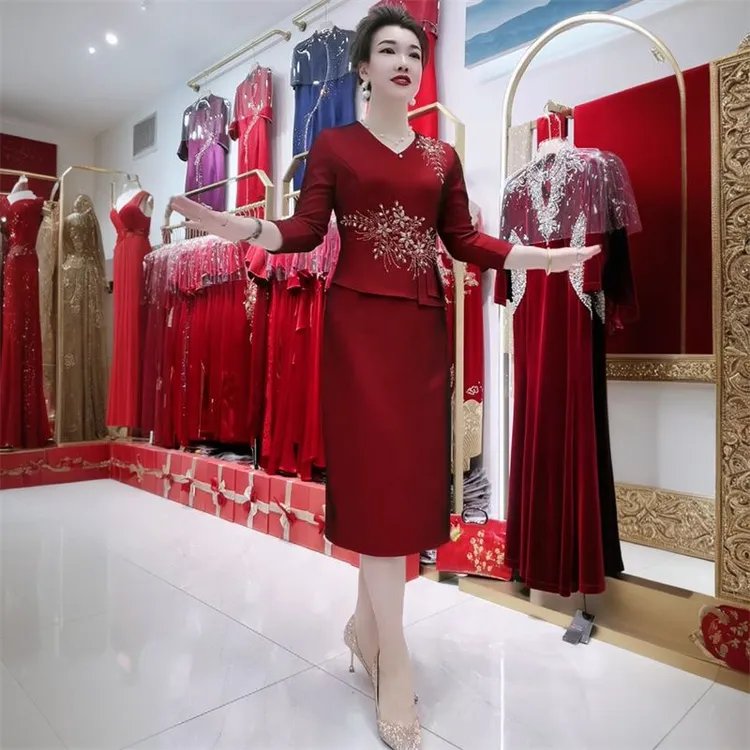 高贵轻奢中年妈妈气质减龄喜婆婆大码婚宴敬酒服修身假两件连衣裙