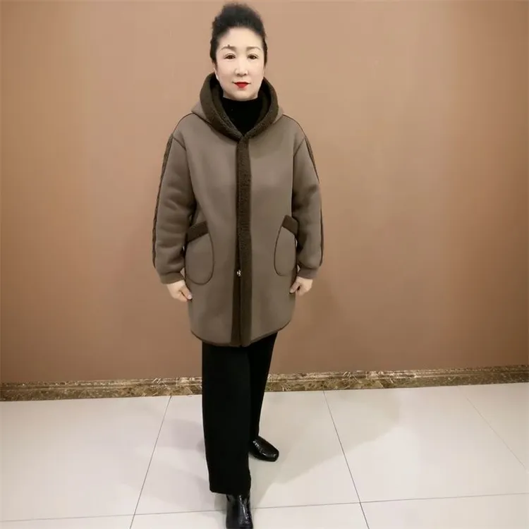 中老年妈妈冬季新款加厚连帽加绒保暖双面穿中长款风衣外套
