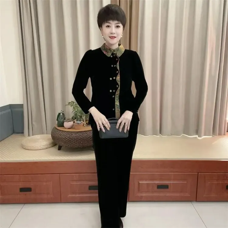 秋冬高级感年轻妈妈装长袖丝绒衬衫显瘦弹力气质打底小衫开衫上衣