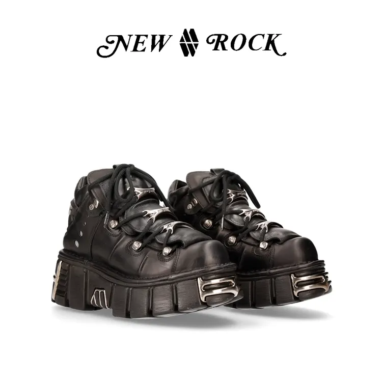 NEW ROCK西班牙潮牌明星同款暗黑机能赛博金属朋克Y2K男女厚底鞋