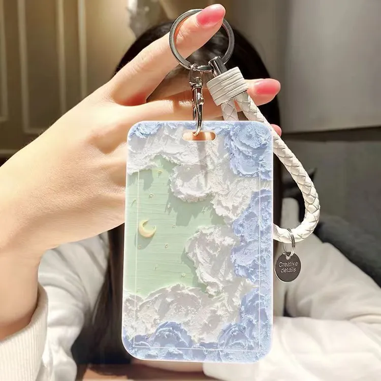 创意油画月亮公交卡保护套学生饭卡校园门禁地铁门卡套钥匙扣女款