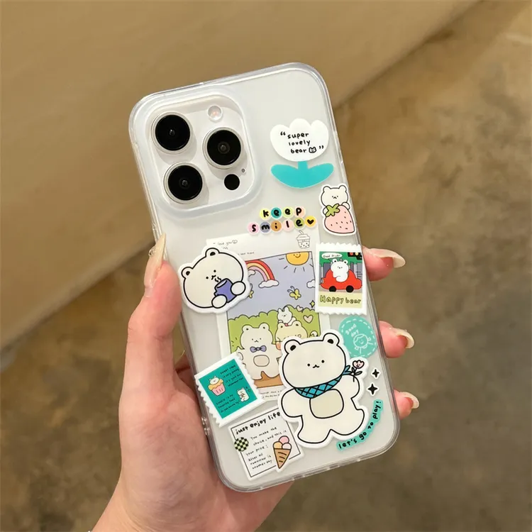适用苹果系列iPhone15ins可爱14pro贴纸卡通小熊13p新款12手机壳