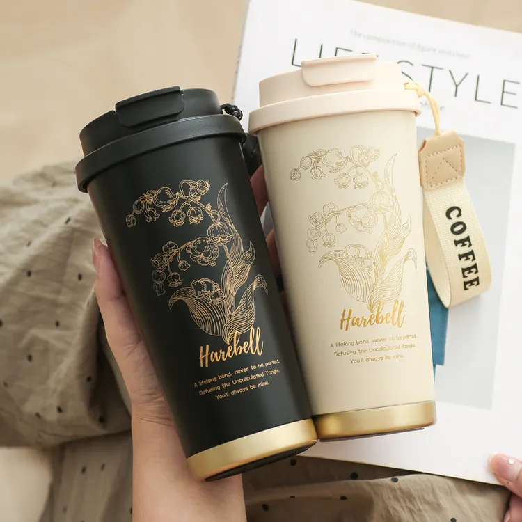 索赫铃兰花保温杯男女国风316不锈钢内胆车载咖啡吸管杯水杯定制